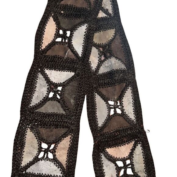 Vintage 1970s Sash Belt Leather Macrame Crochet Scarf - Picture 11 of 14